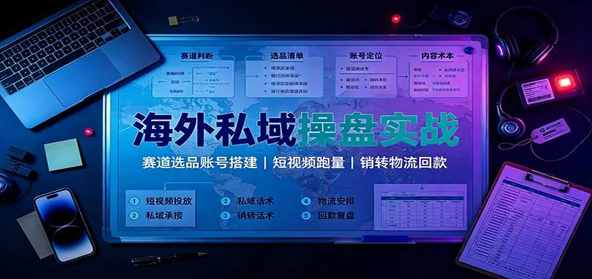海外私域操盘实战：赛道选品账号搭建，短视频跑量，销转物流回款-副业吧