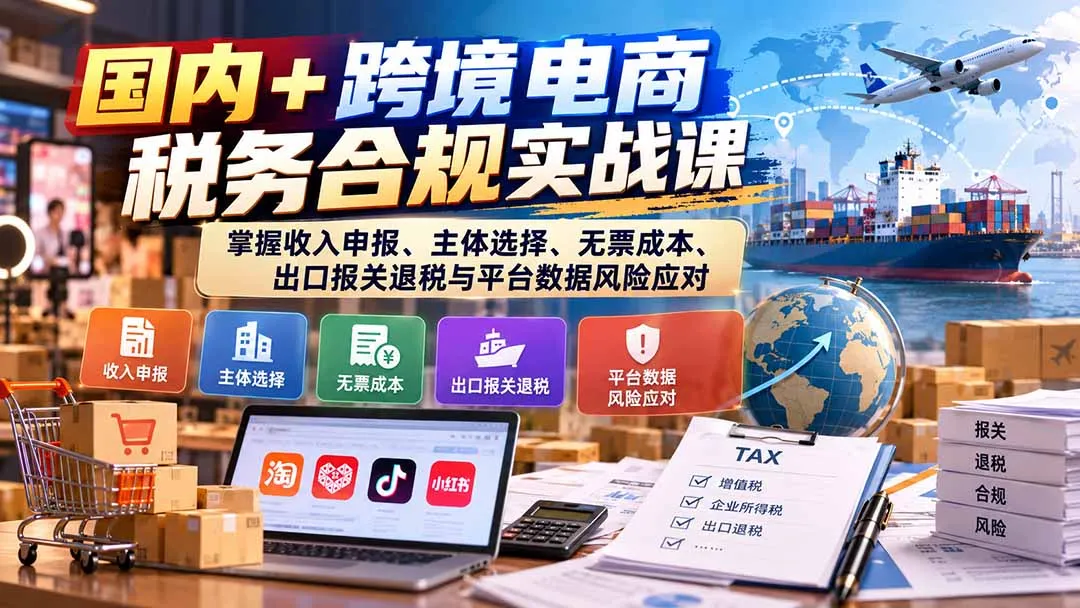 国内+跨境电商税务合规实战课:掌握收入申报、主体选择、无票成本、出口报关退税与平台数据风险应对-副业吧