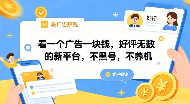 看一个广告一块钱,好评无数的新平台,不黑号,不养机【揭秘】-副业吧