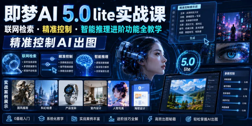 即梦AI 5.0 lite实战课，联网检索・精准控制・智能推理进阶功能全教学，精准控制AI出图-副业吧