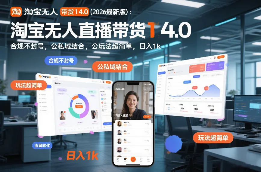 淘宝无人直播带货14.0（2026最新版）：合规不封号，公私域结合，玩法超简单，日入1k+【揭秘】-副业吧
