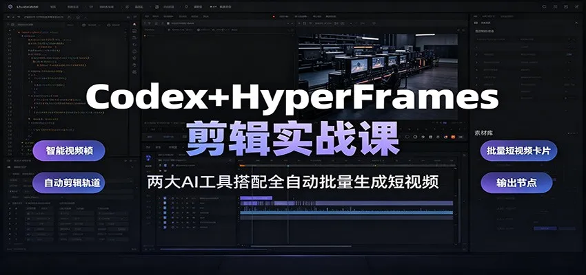 Codex+HyperFrames剪辑实战课:两大AI工具搭配全自动批量生成短视频-副业吧
