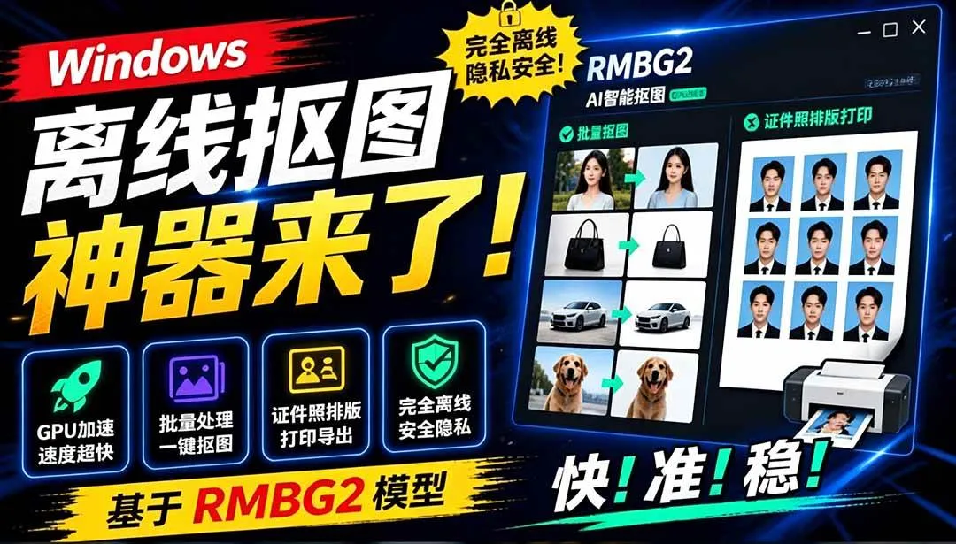 (19357期)Windows离线抠图神器来了!支持批量抠图 + 证件照排版打印,基于RMBG2模型,GPU加速 方块AI抠图-副业吧 (19357期)Windows离线抠图神器来了!支持批量抠图 + 证件照排版打印,基于RMBG2模型,GPU加速 方块AI抠图-副业吧