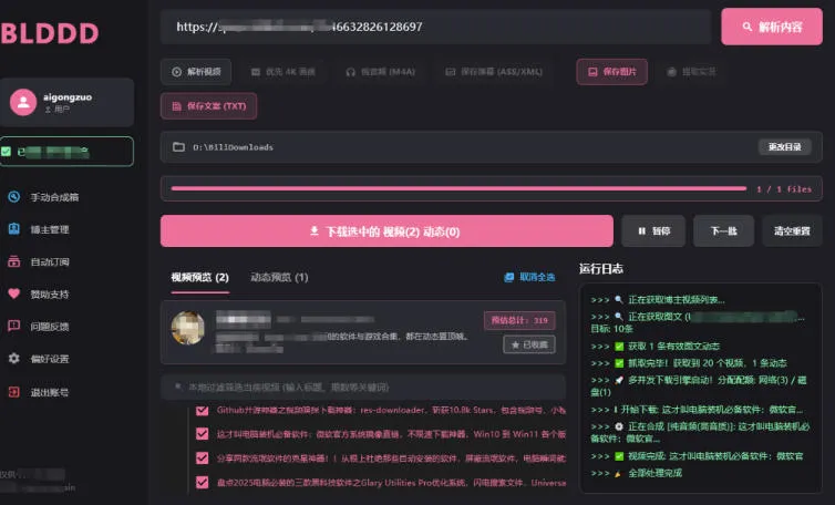 哔哩哔哩b站视频最新下载工具,支持合集下载,字幕、声音下载,BLDDD-副业吧