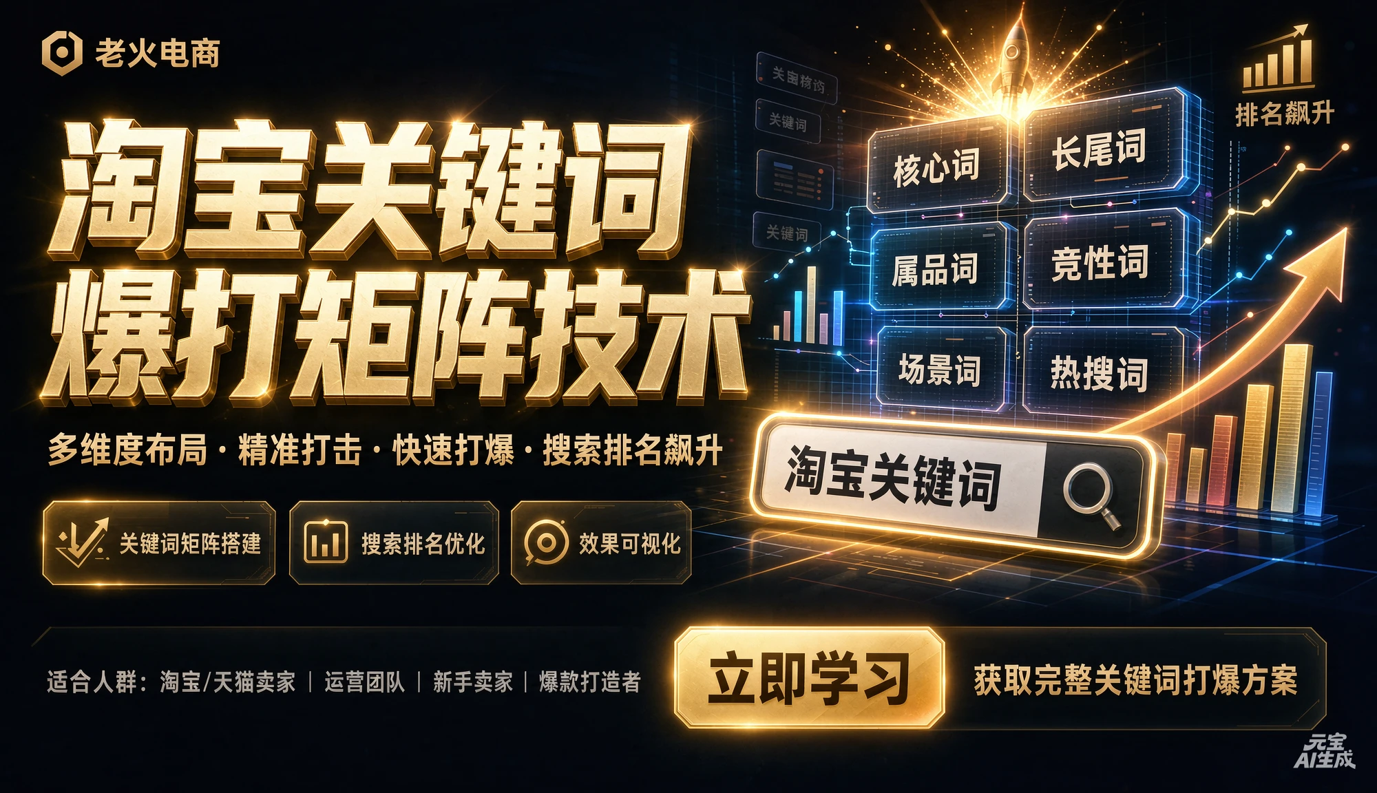 【精】老火电商04期 - 淘宝关键词爆打矩阵技术,低预低出高投产(20节)-副业吧