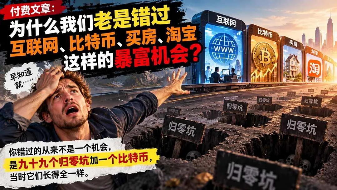 付费文章:为什么我们老是错过互联网、比特币、买 房、淘宝这样的暴富机会?-副业吧