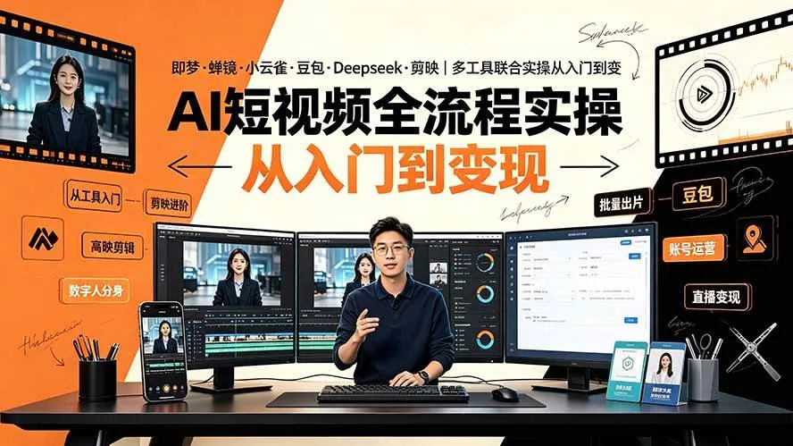 (19250期)AI短视频全流程实操:即梦·蝉镜·小云雀·豆包·Deepseek·剪映|多工具联合实操从入门到变现-副业吧