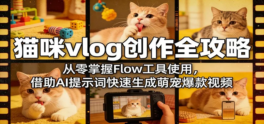 猫咪vlog创作全攻略:从零掌握Flow工具使用,借助AI提示词快速生成萌宠爆款视频-副业吧