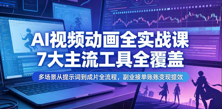 AI视频动画全实战课,7大主流工具全覆盖,多场景从提示词到成片全流程,副业接单账号变现提效-副业吧