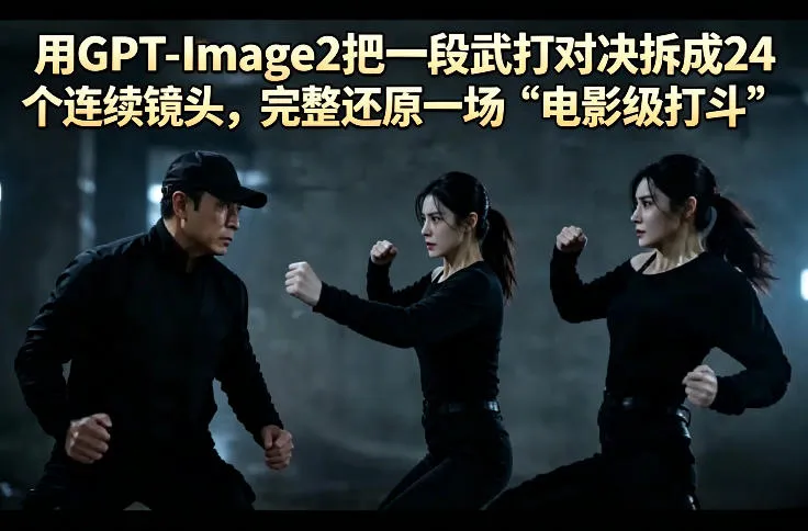 用GPT-Image2把一段武打对决拆成24个连续镜头，完整还原一场“电影级打斗”-副业吧