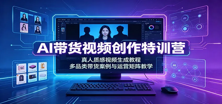 AI带货视频创作特训营:真人质感视频生成教程,多品类带货案例与运营矩阵教学-副业吧