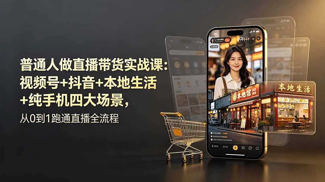 （19111期）普通人做直播带货实战课：视频号+抖音+本地生活+纯手机四大场景，从0到1跑通直播全流程-副业吧