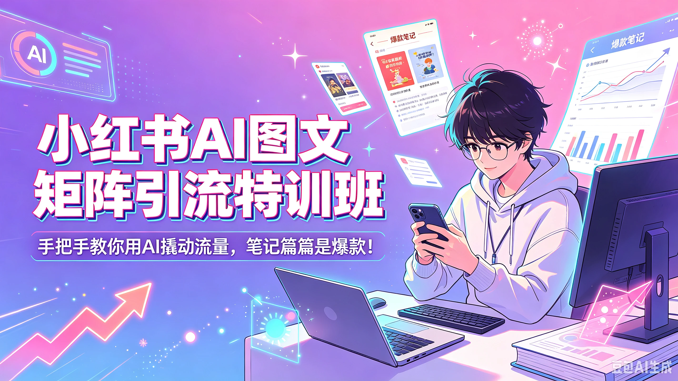 【精】小红书AI图文矩阵引流特训班| 手把手教你用AI撬动流量,笔记篇篇是爆款!-副业吧