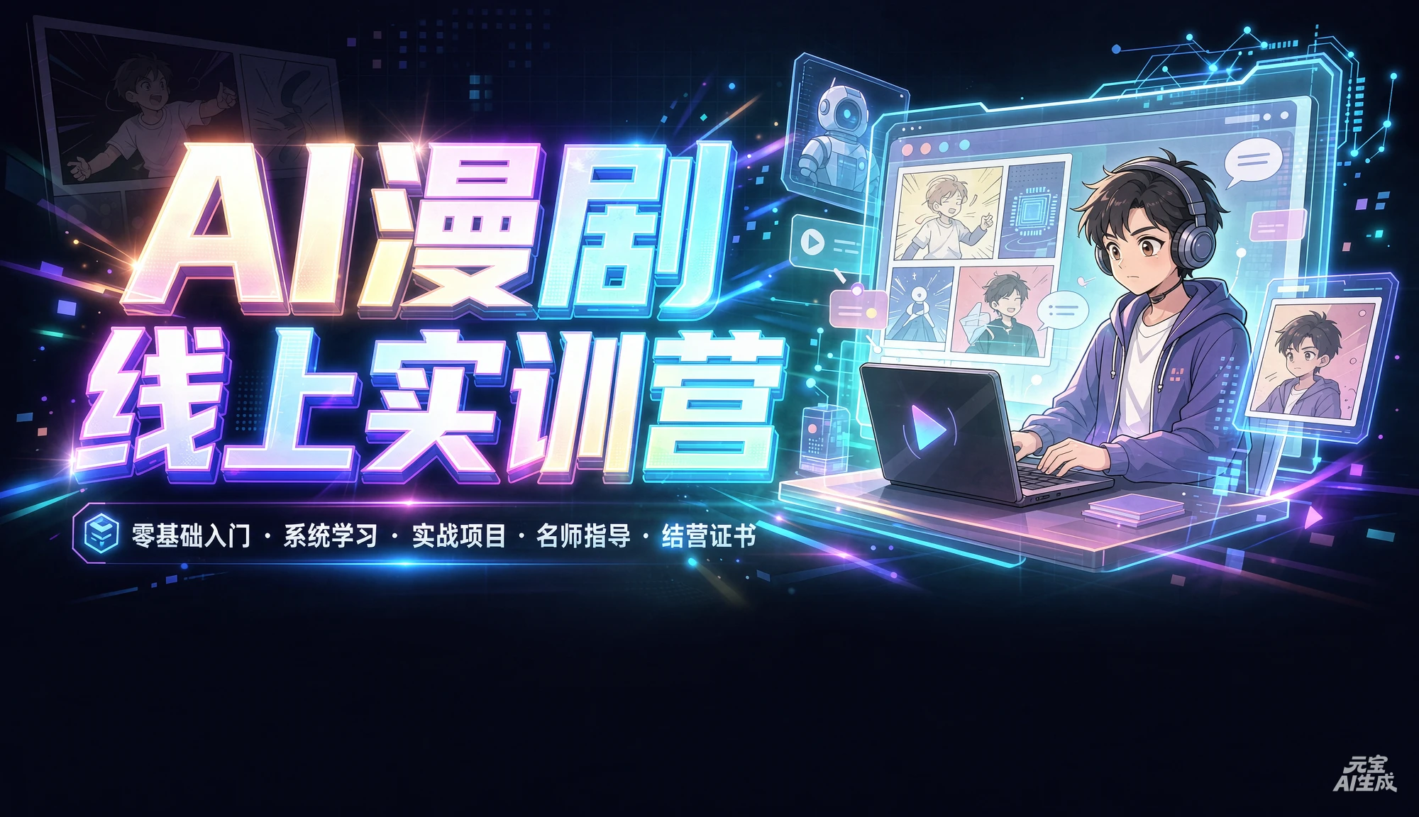 【精】AI漫剧线上实训营,零基础入门、系统学习、实战项目、名师指导、结营证书-副业吧