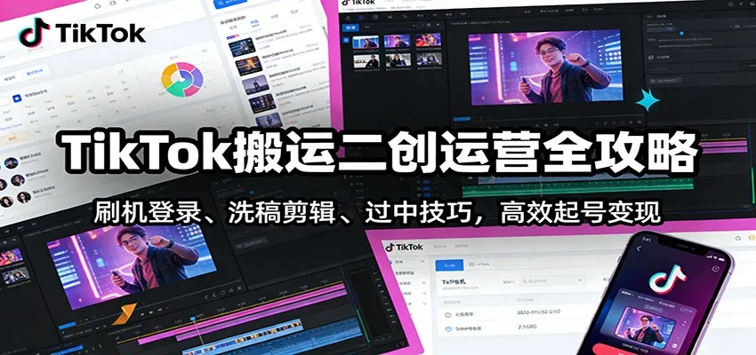 TikTok搬运二创运营全攻略：刷机登录、洗稿剪辑 、过中技巧，高效起号变现-副业吧