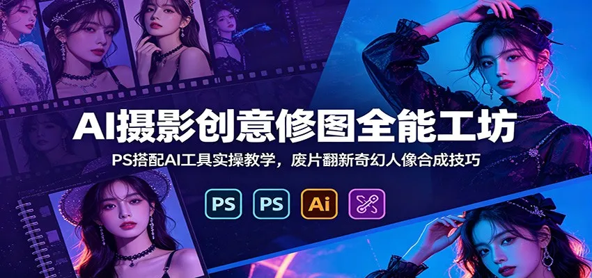 AI摄影创意修图全能工坊：PS搭配AI工具实操教学，废片翻新奇幻人像合成技巧-副业吧