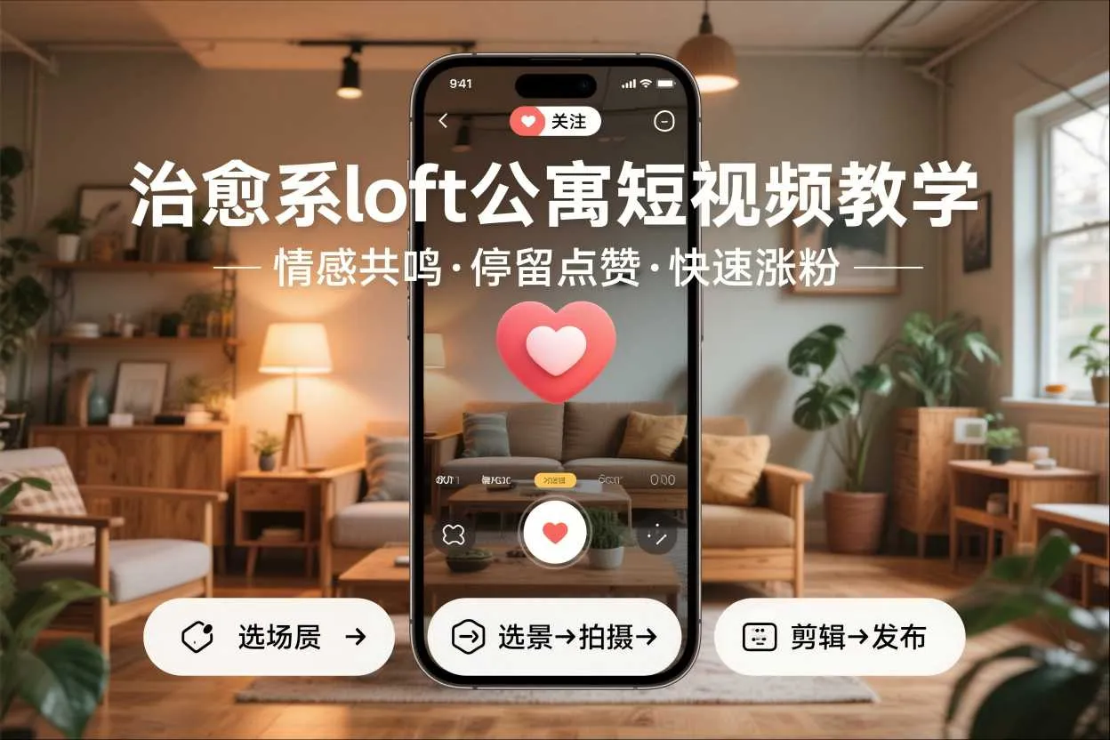 治愈系loft公寓短视频制作教学，情感共鸣引停留点赞关注，快速起号涨粉-副业吧