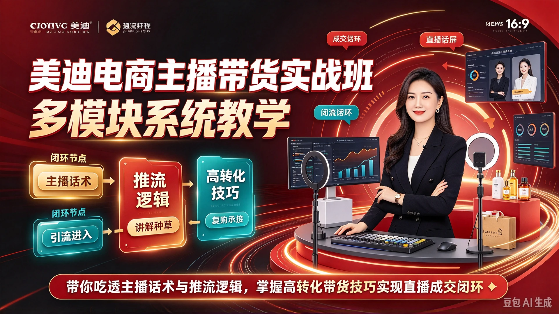 【精】美迪电商主播带货实战班,多模块系统教学,带你吃透主播话术与推流逻辑,掌握高转化带货技巧实现直播成交闭环-副业吧