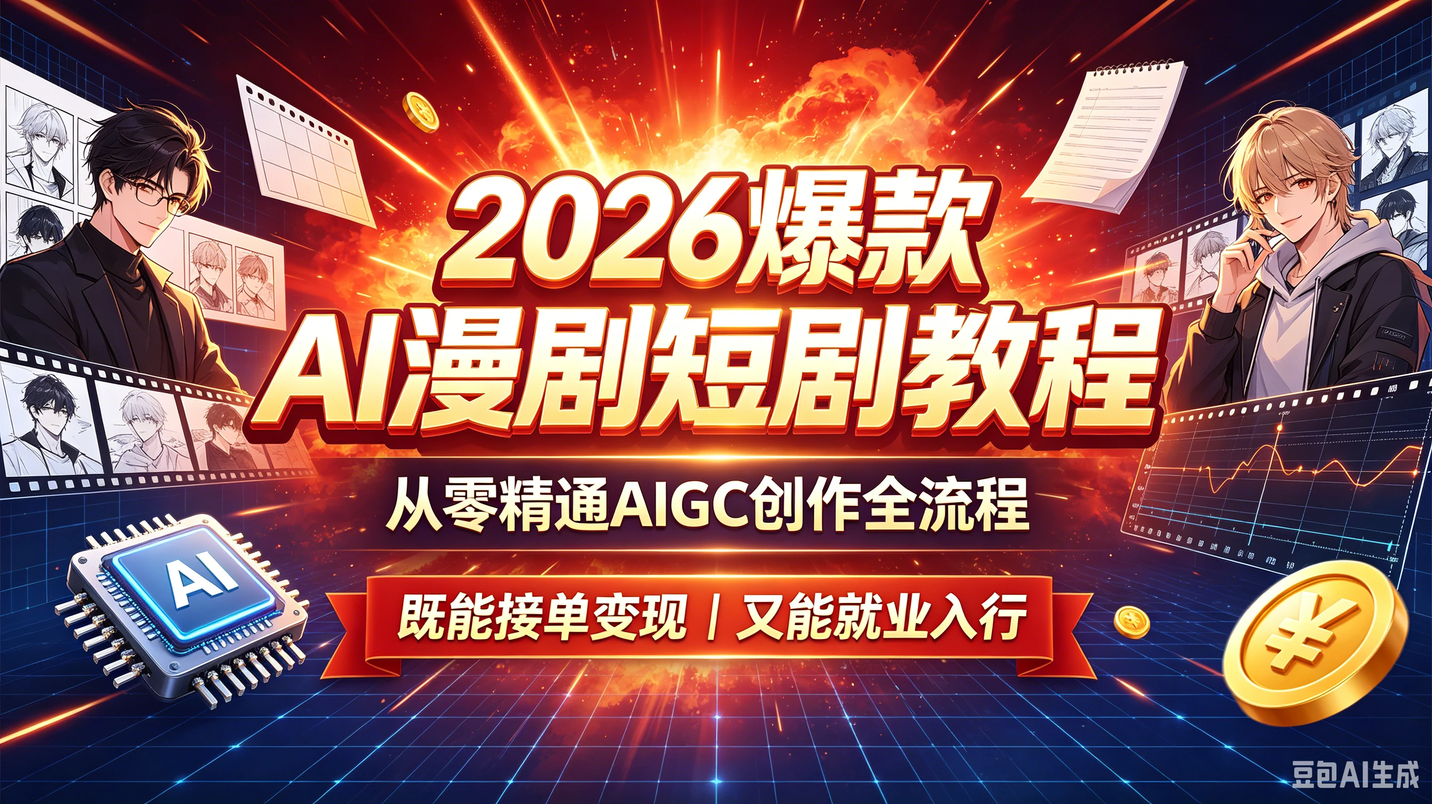 【精】2026 爆款 AI 漫剧短剧教程 从零精通 AIGC 创作全流程 既能接单变现又能就业入行-副业吧