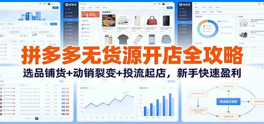 拼多多无货源开店全攻略：选品铺货+动销裂变+投流起店，新手快速盈利-副业吧