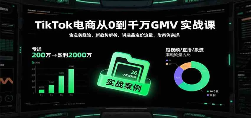 TikTok电商从0到千万GMV实战课，含逆袭经验、新趋势解析，讲选品定价流量等（更新）-副业吧