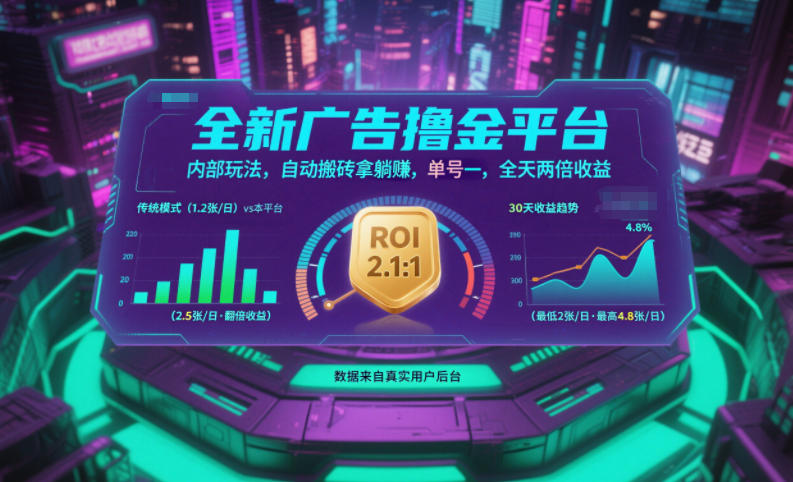 全新广告撸金平台,内部玩法,自动搬砖拿躺賺,单号一天保底2张+,全天两倍收益【揭秘】-副业吧