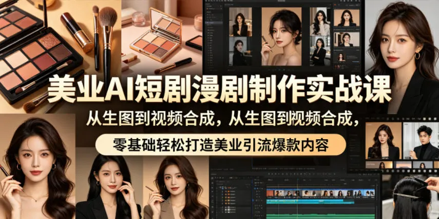 美业AI短剧漫剧制作实战课，从生图到视频合成，零基础轻松打造美业引流爆款内容-副业吧