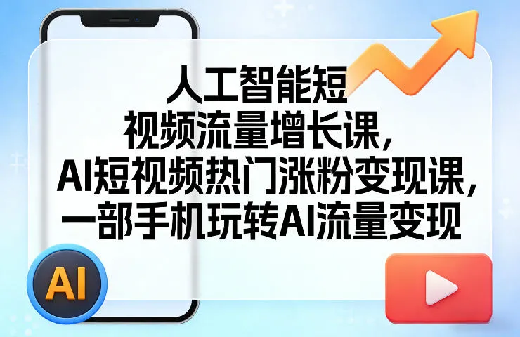 人工智能短视频流量增长课，AI短视频热门涨粉变现课，一部手机玩转AI流量变现-副业吧