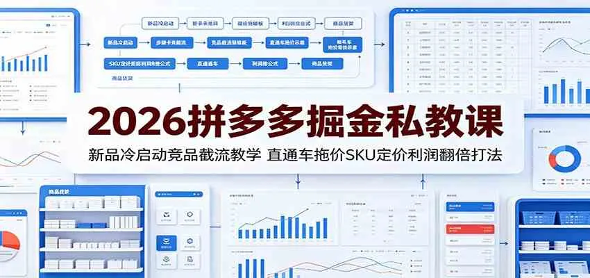 2026拼多多掘金私教课:新品冷启动竞品截流教学,直通车拖价SKU定价利润翻倍打法-副业吧