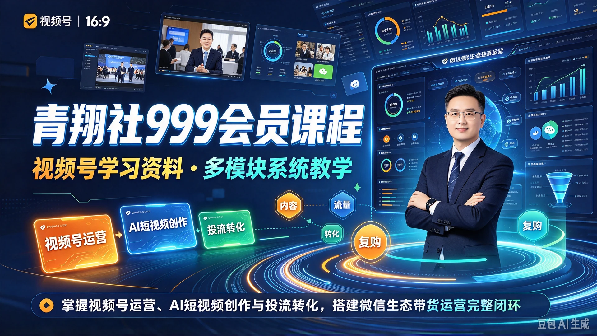 【精】青翔社999会员课程视频号学习资料,多模块系统教学,掌握视频号运营、AI短视频创作与投流转化,搭建微信生态带货运营完整闭环-副业吧