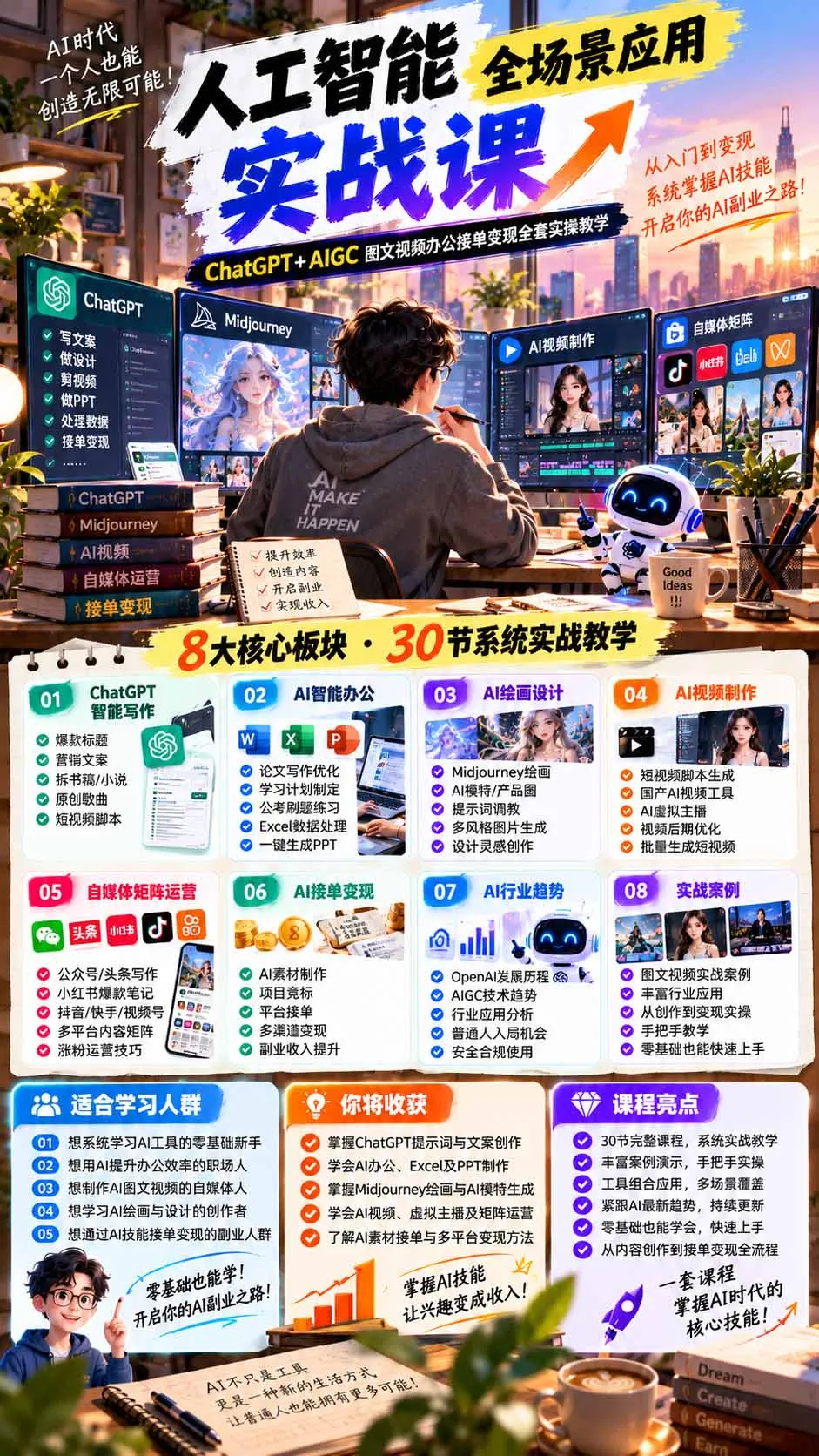 一个人掌握AI写作设计剪辑全套技能：从ChatGPT办公、AI绘画到虚拟主播、自媒体运营及接单变现-副业吧