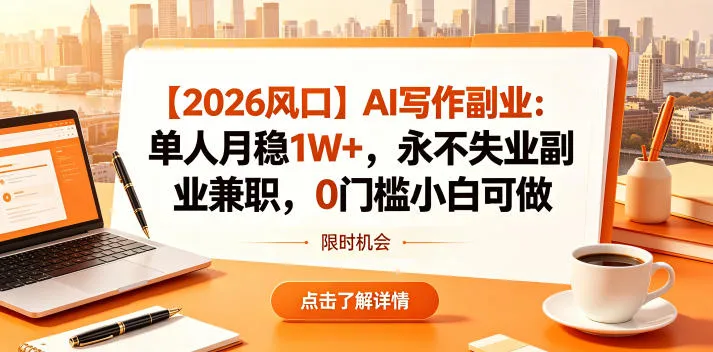 【2026风口】AI写作副业:单人月稳1W+,永不失业副业兼职,0门槛小白可做【揭秘】-副业吧