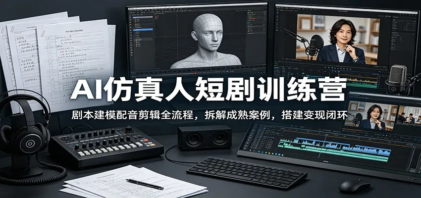 AI仿真人短剧训练营:剧本建模配音剪辑全流程,拆解成熟案例,搭建变现闭环-副业吧