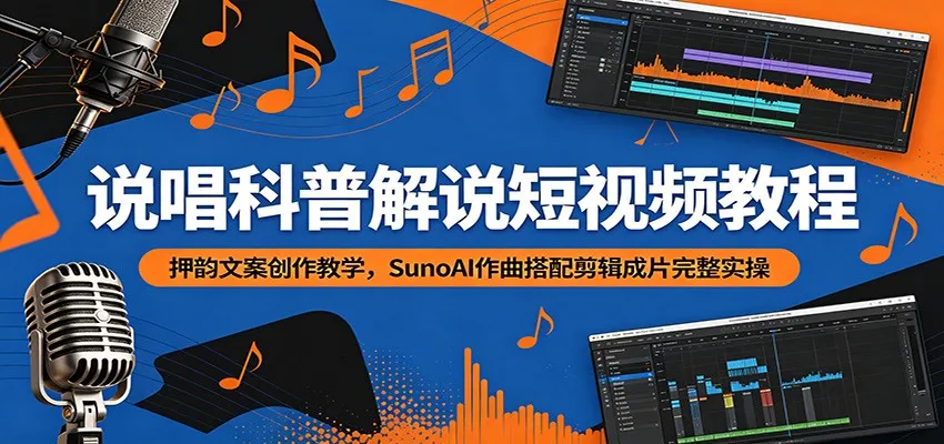 说唱科普解说短视频教程：押韵文案创作教学，SunoAI作曲搭配剪辑成片完整实操-副业吧