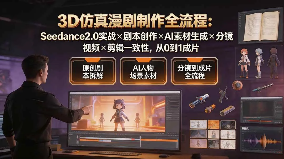 (19341期)3D仿真漫剧制作全流程:Seedance2.0实战×剧本创作×AI素材生成×分镜视频×剪辑一致性,从0到1成片-副业吧