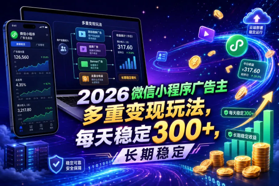 2026微信小程序广告主,多重变现玩法,每天稳定300+,长期稳定【揭秘】-副业吧
