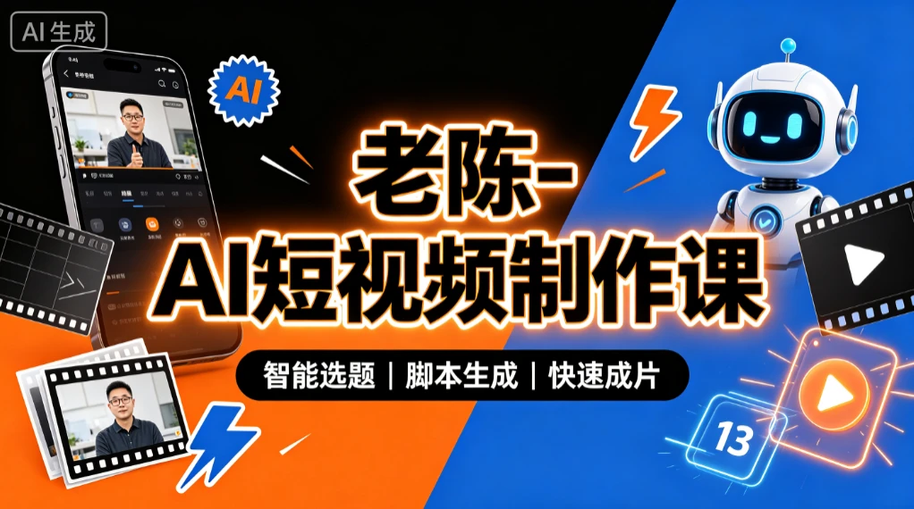 【精】老陈- AI短视频制作课,从选题到成片,AI工具实战,短视频增长-副业吧