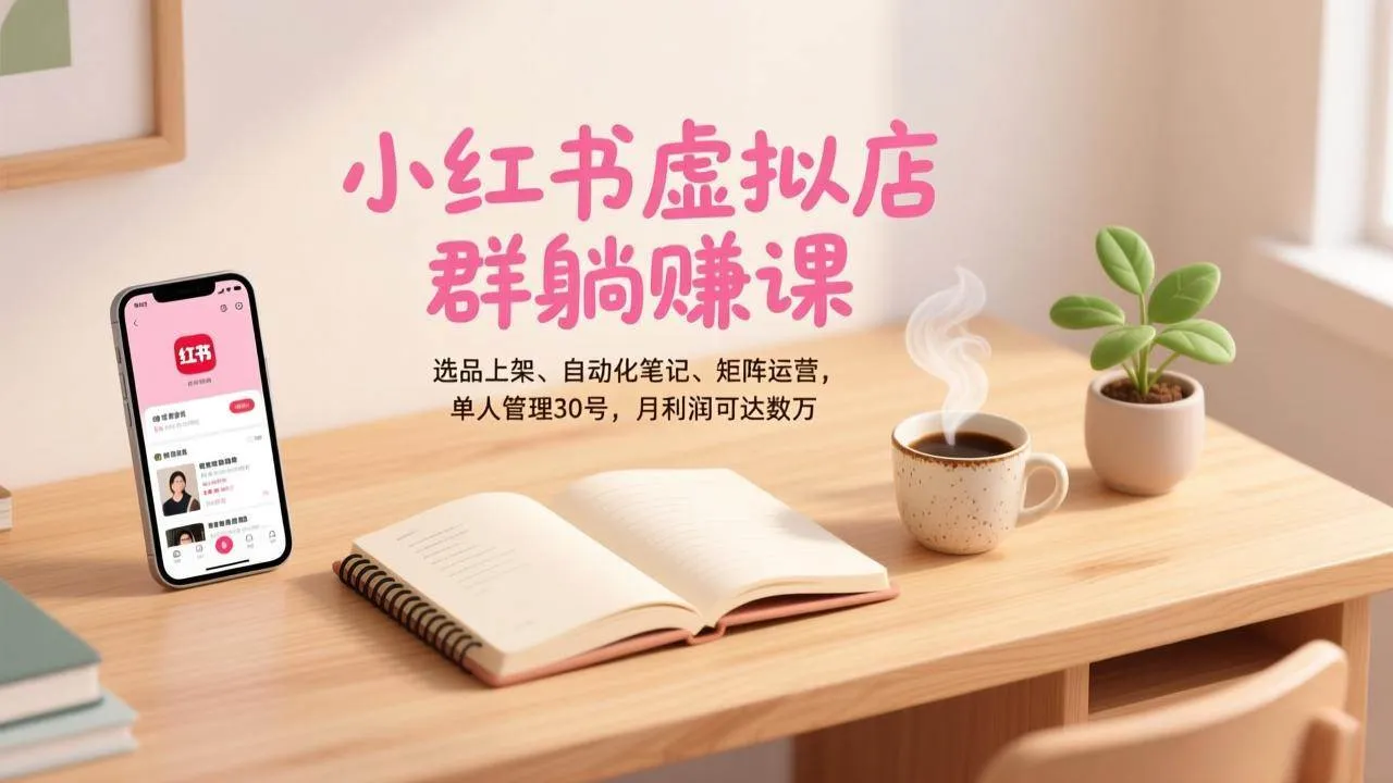 （17072期）小红书虚拟店群躺赚课，选品上架、自动化笔记、矩阵运营，单人管理30号，月利润可达数万-副业吧