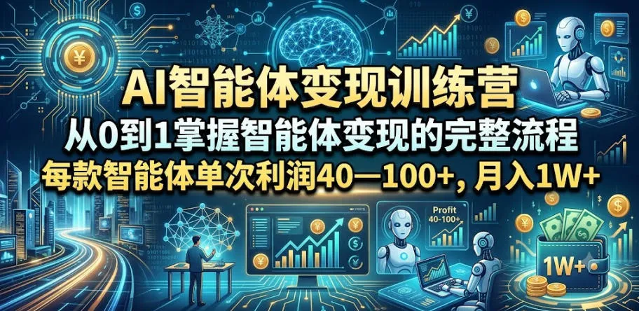 AI智能体变现训练营，从0到1掌握智能体变现的完整流程，每款智能体单次利润40—100+，月入1W+-副业吧