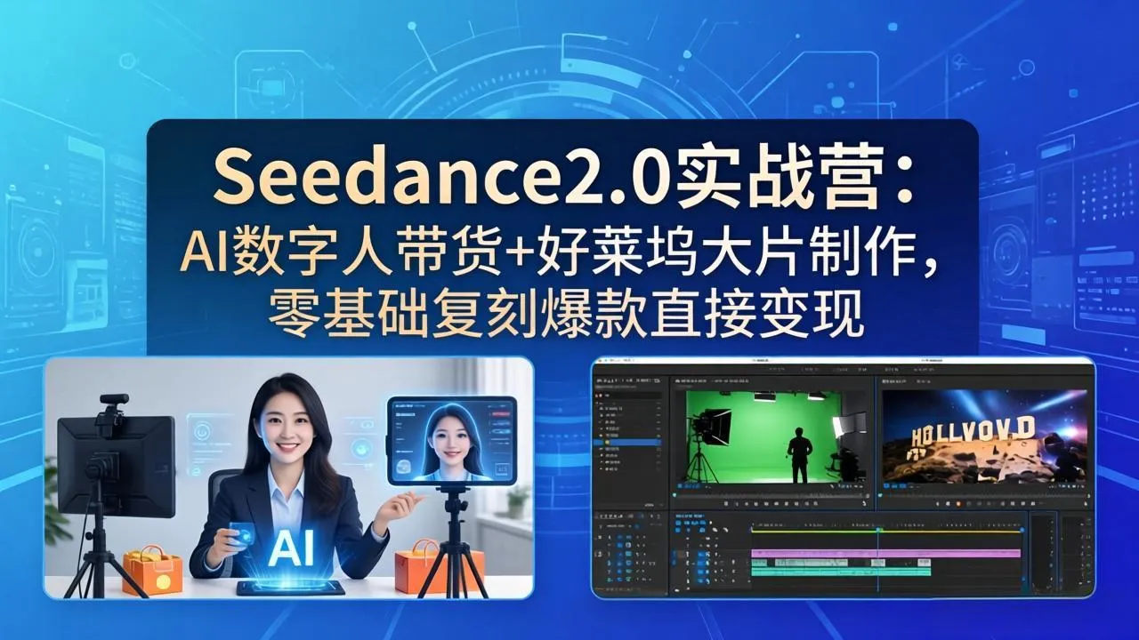 【精】Seedance2.0实战营：AI数字人带货+好莱坞大片制作，零基础复刻爆款直接变现-副业吧