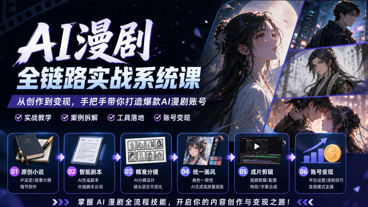AI漫剧全链路实战系统课|原创小说、智能剧本、精准分镜、统一画风、成片剪辑、账号变现实操教学-副业吧