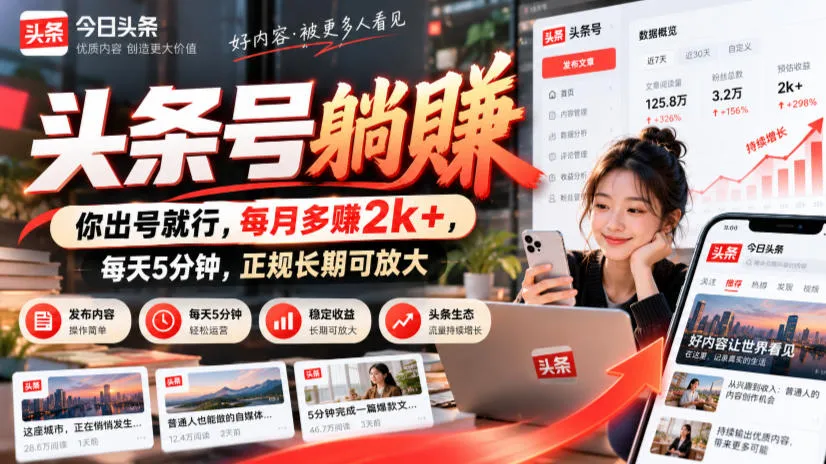 头条号躺賺,你出号就行,每月多賺2k+,每天5分钟,正规长期可放大【揭秘】-副业吧