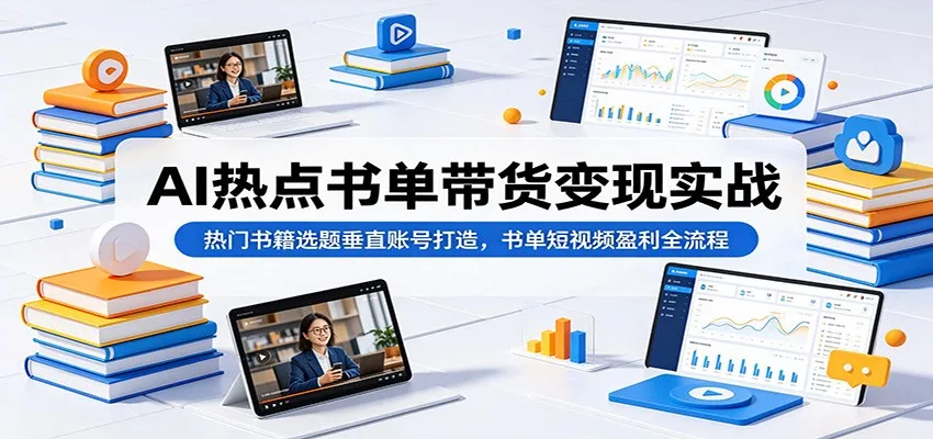 AI热点书单带货变现实战：热门书籍选题垂直账号打造，书单短视频盈利全流程-副业吧