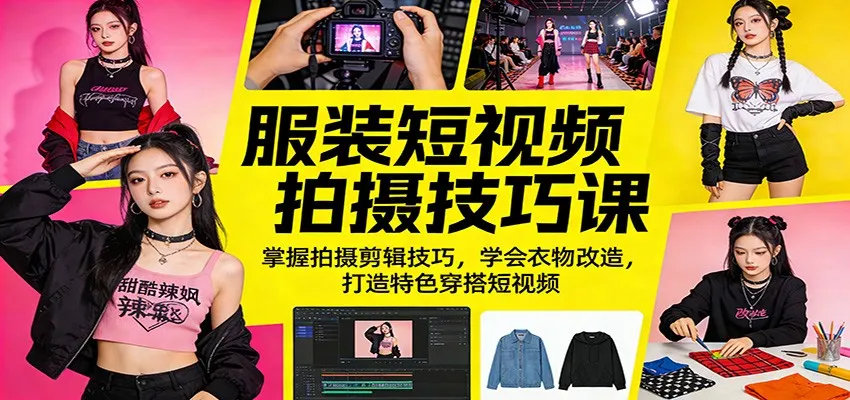 服装短视频拍摄技巧课：掌握拍摄剪辑技巧，学会衣物改造，打造特色穿搭短视频-副业吧