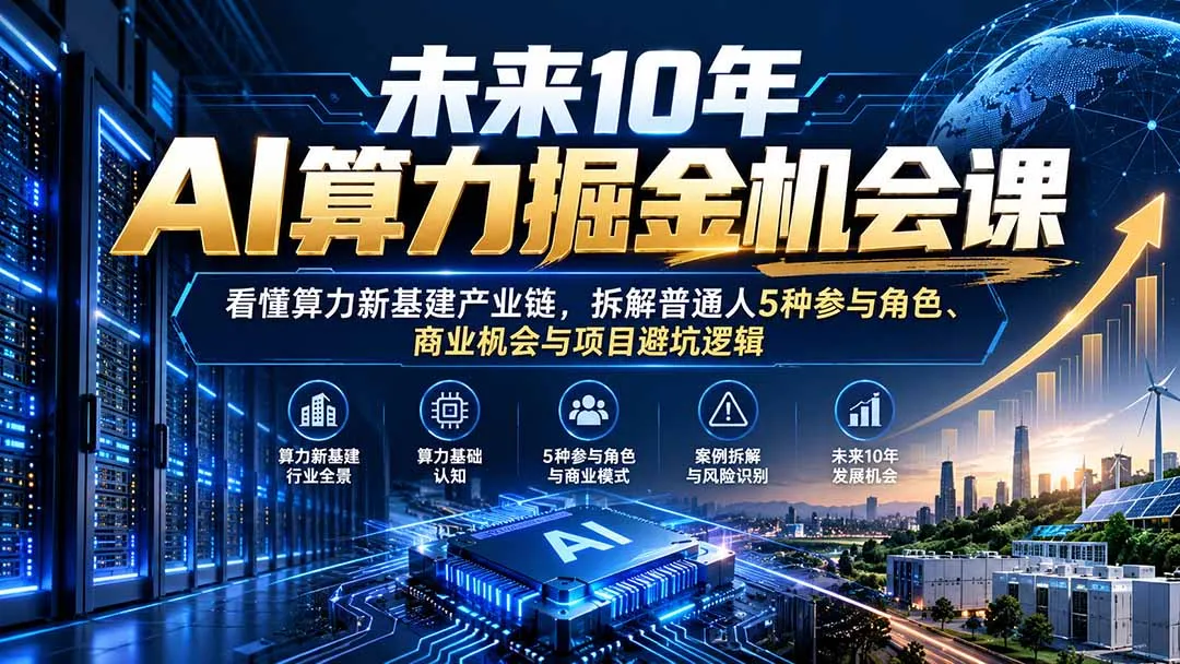 未来10年AI算力掘金机会课：看懂算力新基建产业链，拆解普通人5种参与角色、商业机会与项目避坑逻辑-副业吧