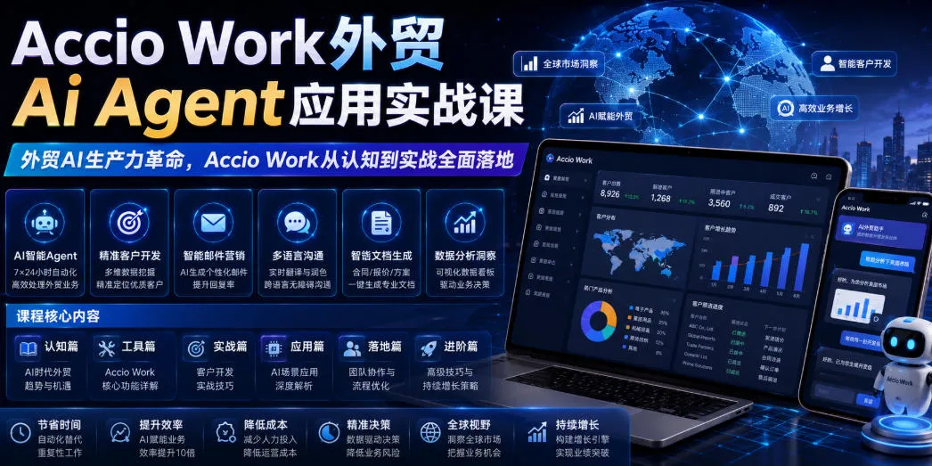 Accio Work外贸Ai Agent应用实战课，外贸AI生产力革命，Accio Work从认知到实战全面落地-副业吧