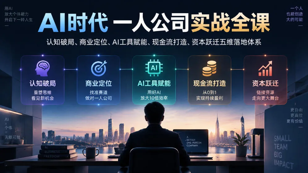 AI时代一人公司实战全课|认知破局、商业定位、AI工具赋能、现金流打造、资本跃迁五维落地体系-副业吧