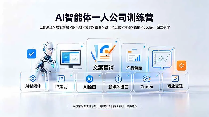 （19502期）AI智能体一人公司训练营：工作原理×功能模块×IP策划×文案×绘画×设计×运营×算法×直播×Codex一站式教学-副业吧