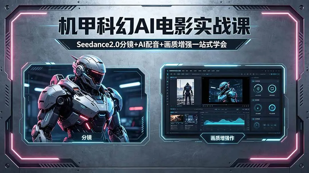 （18298期）机甲科幻 AI 电影实战课，Seedance2.0 分镜 + AI 配音 + 画质增强一站式学会-副业吧