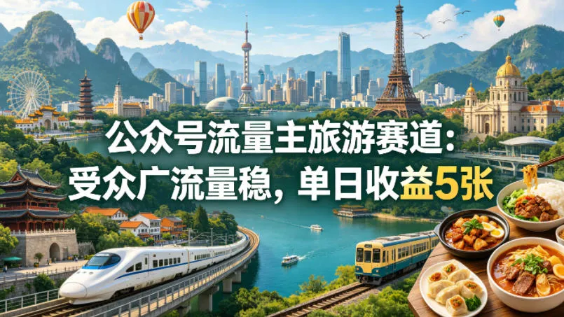 公众号流量主之旅游赛道，受众广+流量稳，平均单日收益5张+-副业吧